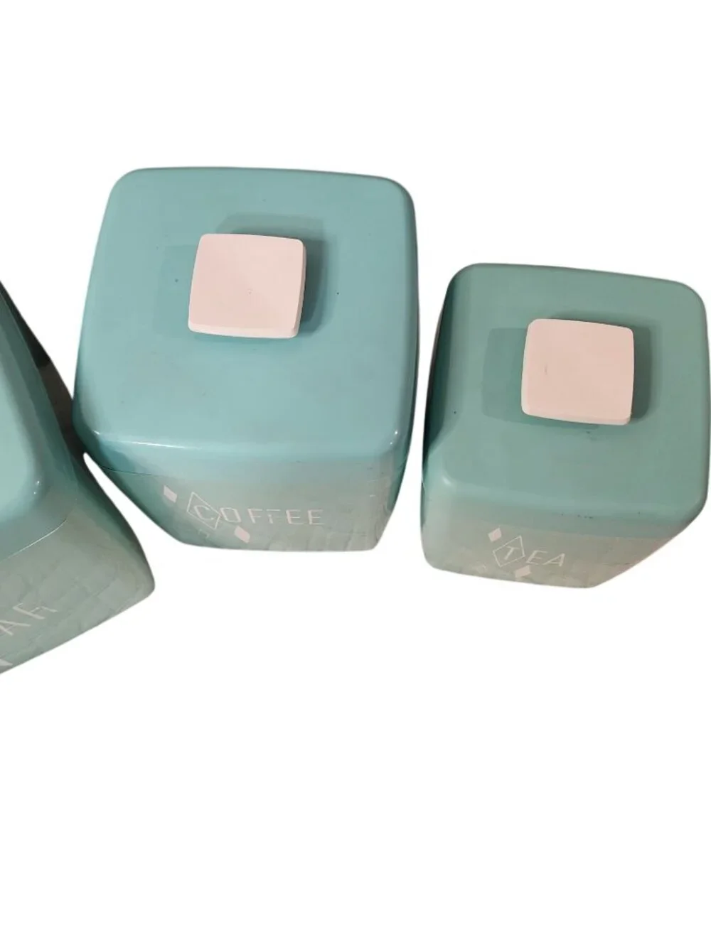Vintage Lustro Ware 4 Canister Set Plastic Turquoise With Lids 1950s AS IS